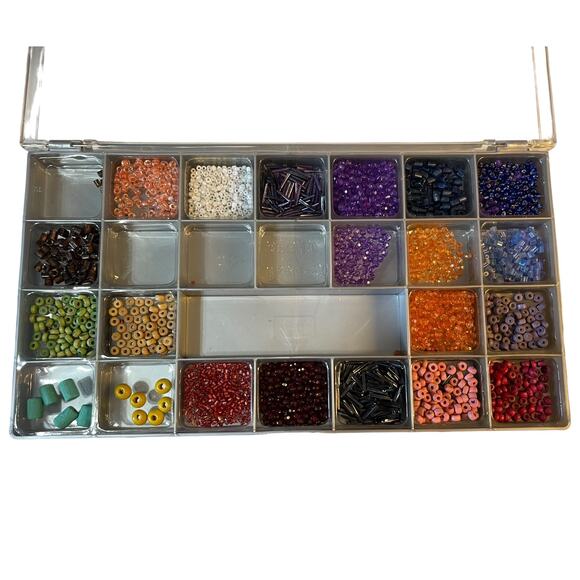 Large Assortment Mix Bulk Beads Wood Glass With Case - Picture 3 of 4